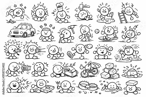 Hand drawn doodle germs and bacteria set, cute cartoon virus characters collection, microbiology sketch illustration