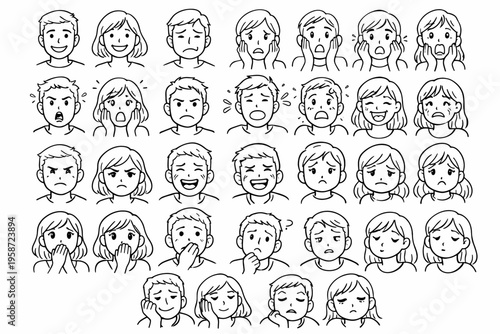Human Emotions and Facial Expressions Set with Diverse Reactions and Character Faces Illustration