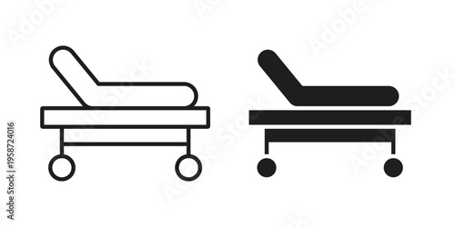 Hospital bed icon in black stroke eps vector graphic