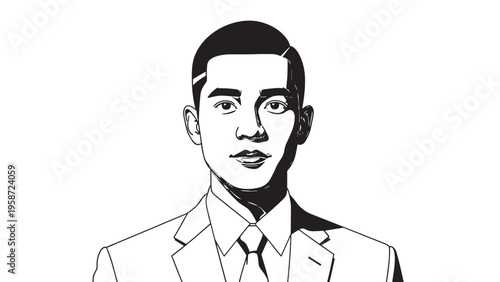 Black and White Illustration of a Businesswoman in Formal Attire.