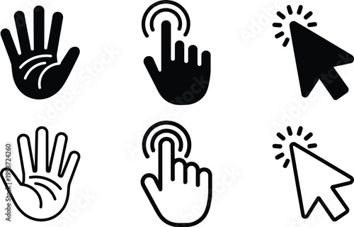 Visual representation of touch interactions using hand, finger tap, and mouse click icons