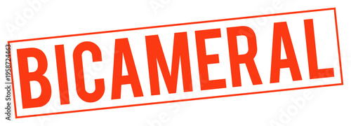 Large red bicameral text stamp on transparent background