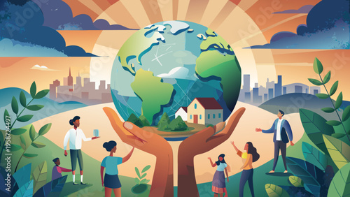 Eco friendly globe, sustainable earth, green planet, environmental care vector