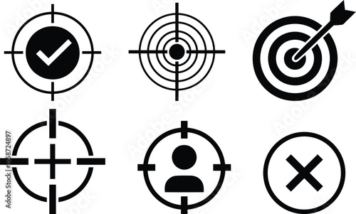 Six icons representing different target outcomes with crosshairs