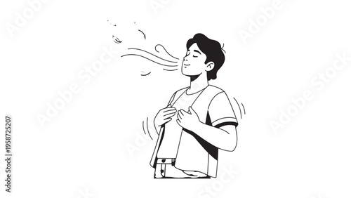 Young woman experiencing cold weather by blowing warm air from her hands.