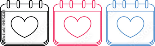 Three calendar icons with hearts symbolizing love and special dates