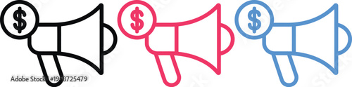 Three megaphones with dollar signs symbolizing financial communication or advertising