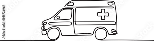 Ambulance continuous one line art drawing medical transport symbol vector illustration. One line draw graphic design vector
