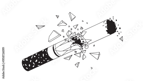 Broken Pencil with Shattered Tips and Fragments Scattered Around on White Background.