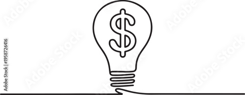 Continuous one line drawing of Light bulb with dollar sign vector illustration. One line draw graphic design vector