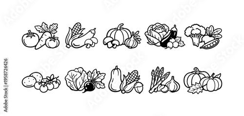 Seasonal vegetable icons for creative projects and designs