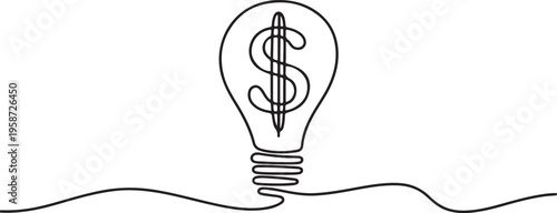 Continuous one line drawing of Light bulb with dollar sign vector illustration. One line draw graphic design vector