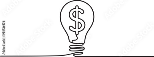 Continuous one line drawing of Light bulb with dollar sign vector illustration. One line draw graphic design vector