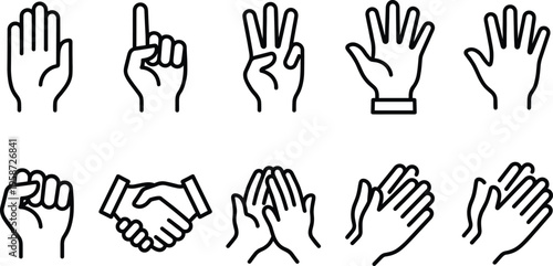 A set of line art hand gestures in vector silhouette design for various concepts and ideas