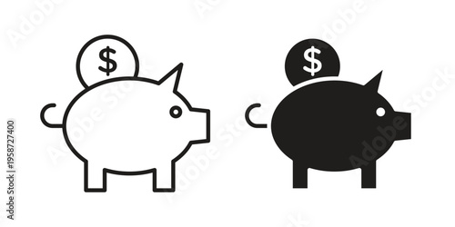 Piggy bank icon in black stroke eps vector graphic