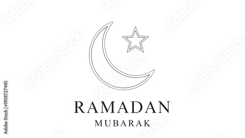 Elegant Ramadan Mubarak Greeting Card with Crescent Moon and Star Design.