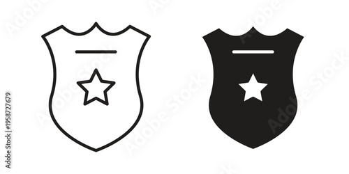 Police badge icon in black stroke eps vector graphic