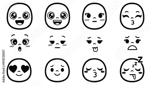 Various emoticon faces expressing different emotions and reactions