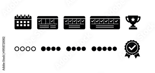 Collection of icons representing progress, tasks, and achievements for goal setting