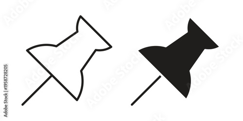 Push pin icon in black stroke eps vector graphic