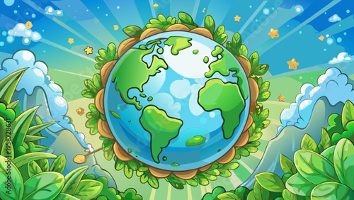 Eco friendly earth globe, green planet illustration, environmental conservation, sustainable world