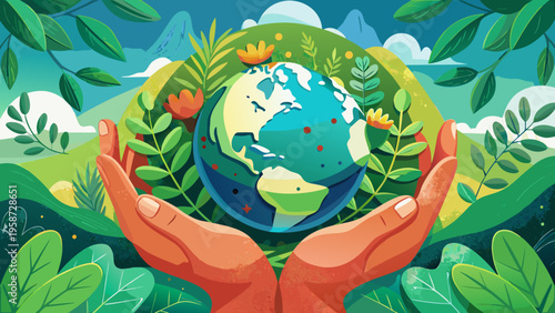 Eco friendly globe, earth protection, sustainable planet, green world vector