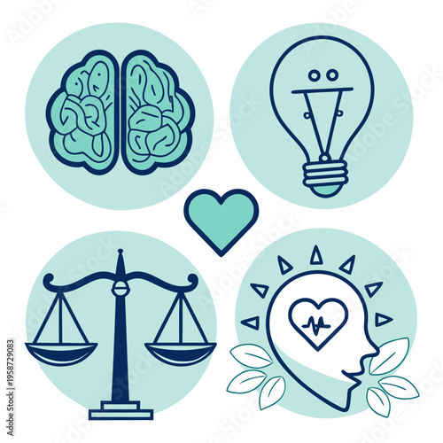 Icons representing mental health and wellness concepts