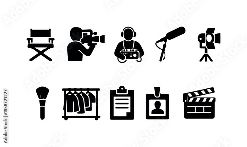 Collection of film production icons representing crew roles and equipment