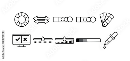 Icons representing color theory concepts for design and education