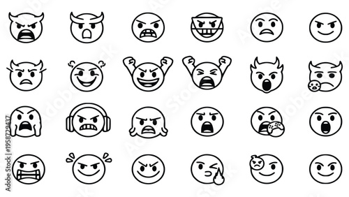 Various devil emoticon faces expressing different emotions and reactions