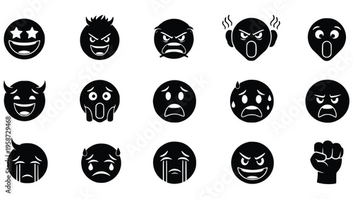 Various emoticon faces expressing different emotions and reactions