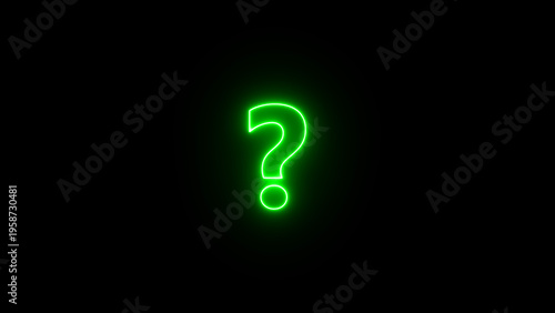 Obraz na plátně A vibrant green neon question mark glows against a solid black background