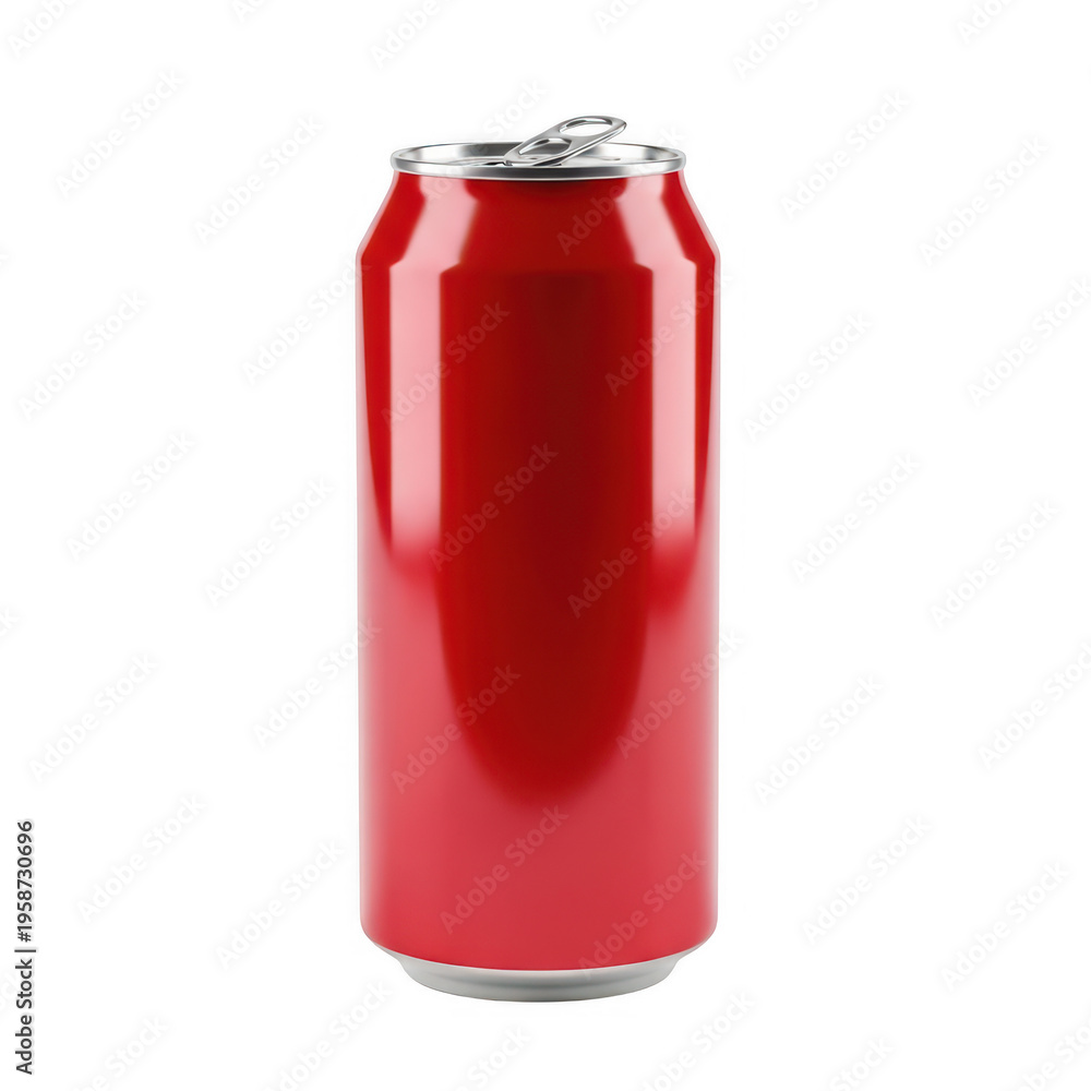 Obraz premium A sleek red can of fizzy beverage standing upright against a plain background