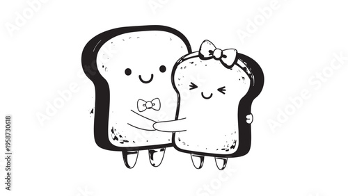 Cute Cartoon Toast and Butter Characters with Smiling Faces and Playful Expressions.