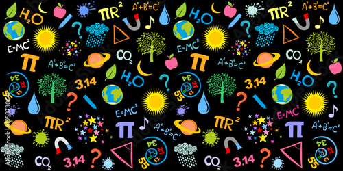 Education and Science concept. Flat design scientific icons. Good for textile fabric design, wrapping paper, website wallpapers, textile, wallpaper and apparel. vector illustration