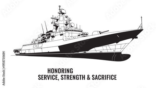 Military Ship Illustration Highlighting Service Strength and Sacrifice.