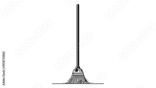 Long Handle Floor Cleaning Broom with Narrow Bristles for Sweeping.