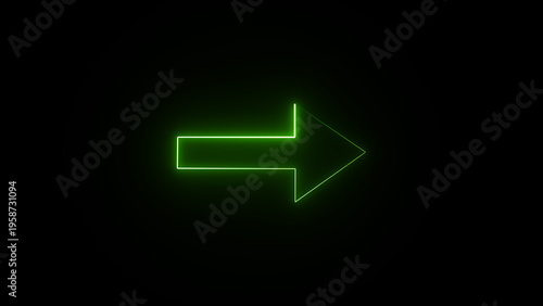 Foto A vibrant green neon arrow points to the right on a black background