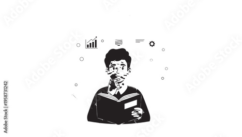 Illustration of a person reading a book in quiet contemplation.