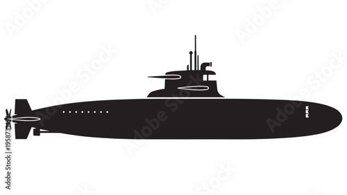 Side view silhouette of a submarine cruising underwater.