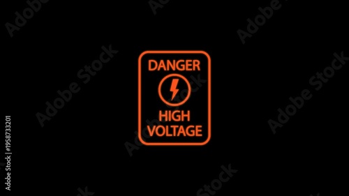 Danger High Voltage Warning Sign Animation with Alternating Red and Yellow Flashing Lights, Electrical Hazard Concept