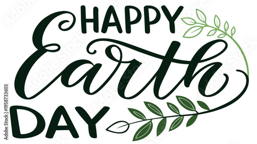 Happy Earth Day vector illustration with green leaves