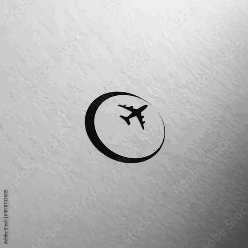 Sleek Airplane Icon in a Modern Circular Flight Path Design, Travel and Aviation Symbol