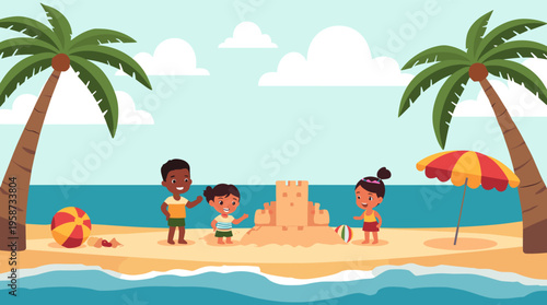 A serene and calming abstract illustration of a beach scene, evoking feelings of relaxation and tranquility.