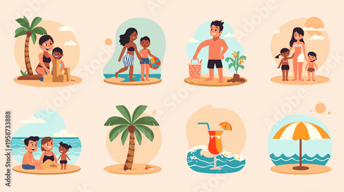 A cheerful cartoon boy enjoys a relaxing summer day in a swimming pool, exuding happiness and carefree joy.