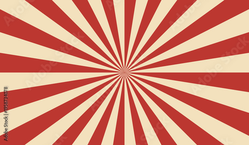 Sun ray circus. Circus retro background. Radial vintage burst. Light stripe. Sunburst red pattern. Beams energy line. Striped aging effect texture. Old poster. Starburst strips bg. Vector illustration