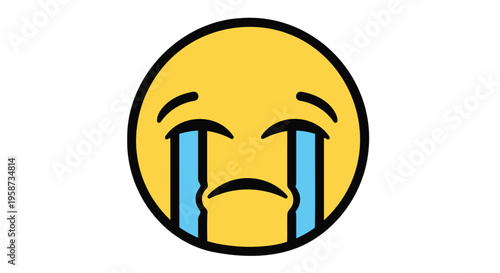 Crying Face Emoji, Sad Emoticon, Vector Illustration, Yellow Smiley