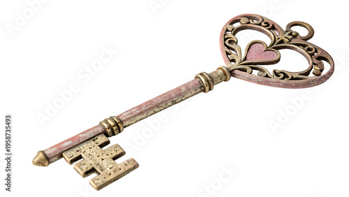 Vintage heart shaped key with ornate details