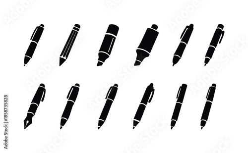 Collection of various writing instruments including pens and markers