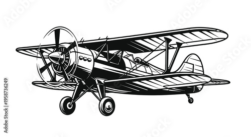 A detailed vintage biplane airplane sketch displays complex structural details of early aviation transport technology.